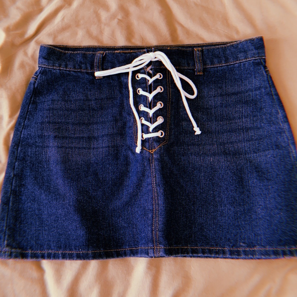 denim lace-up jean skirt